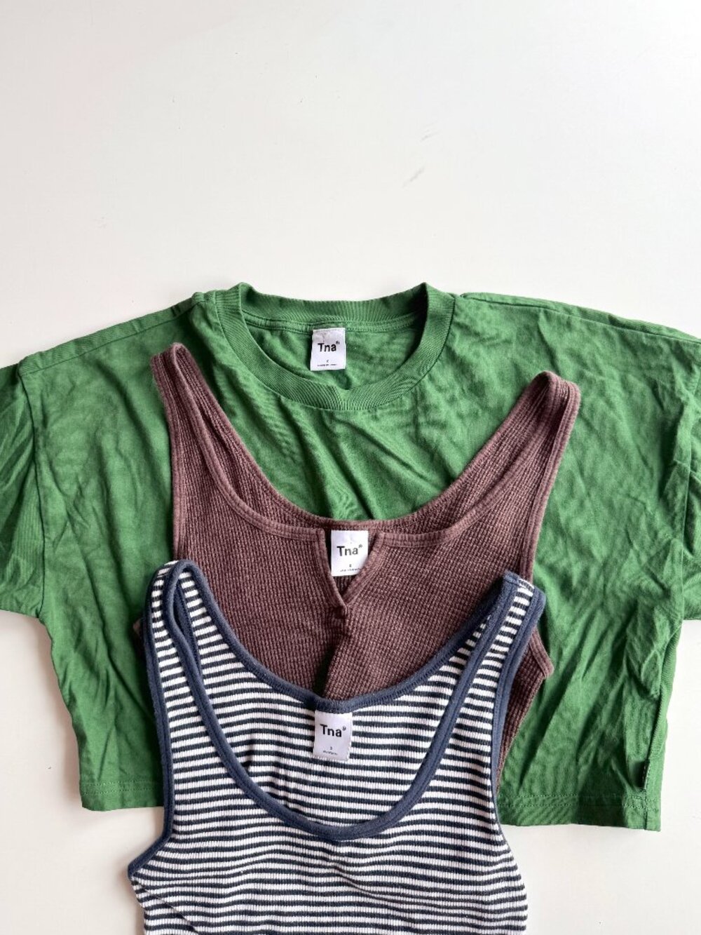 Lot of 3 Aritzia TNA Items - Laidback Tee, Waffle Rib Cropped Tanks, Size S